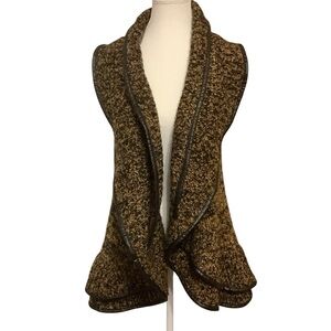 SIONI BROWN/ BLACK CHUNKY- KNIT OPEN WRAP SWEATER VEST/ Size M